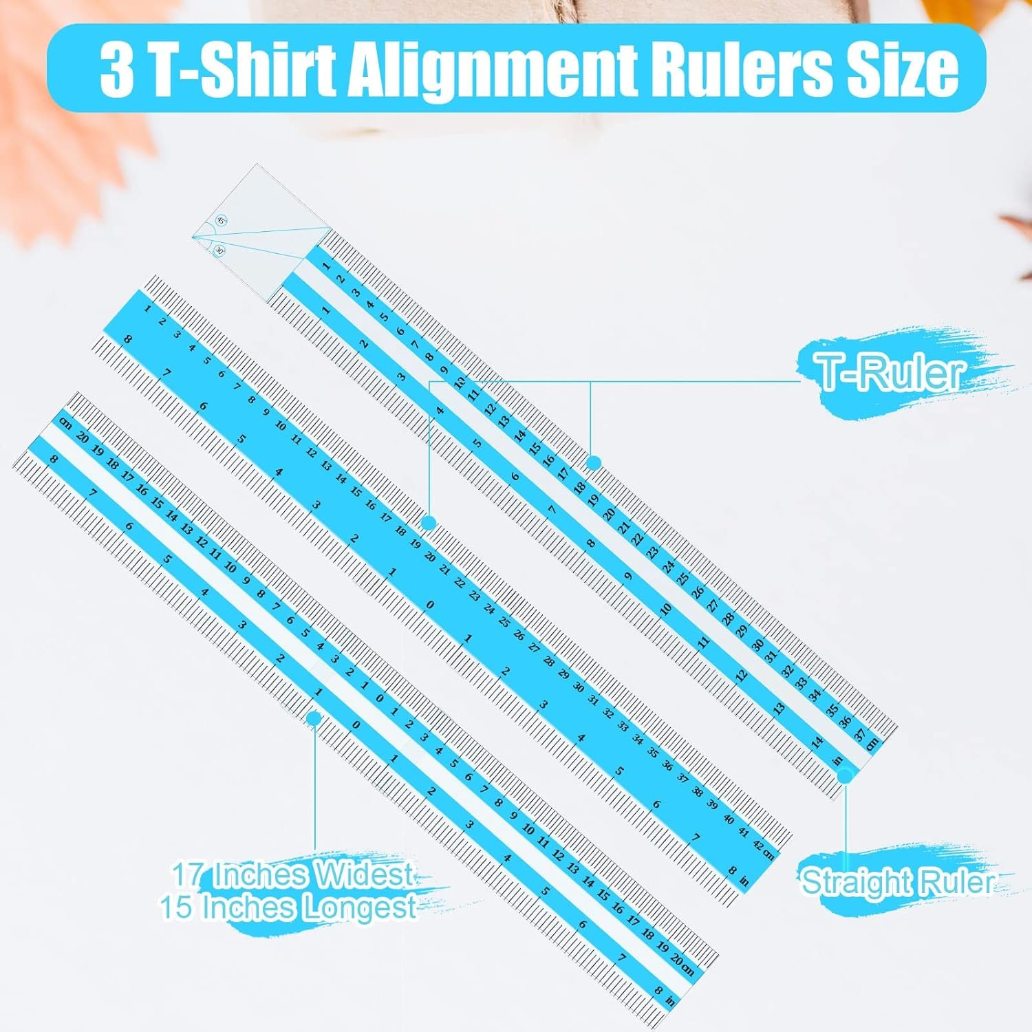 Oudain Acrylic T Shirt Alignment Ruler 3 Pcs Shirt Placement Guide Tool for Vinyl Transparent T Ruler for Crafting T Shirt Centering Tool Sewing Ruler for Adult Tee Clothing Measurement Heat Press Set