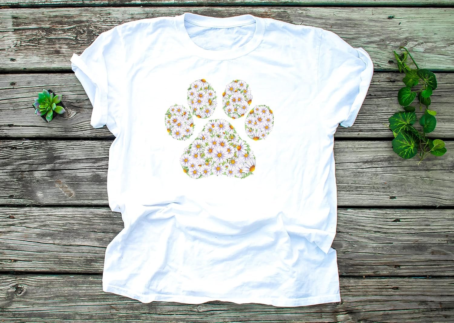 Paw Print Daisies Sublimation Transfer, Daisy Printed Transfer, Sublimation Design Transfer, Ready to Use, Ready to Press, Shirt/Mug Sizes (Adult x1-8.5+)