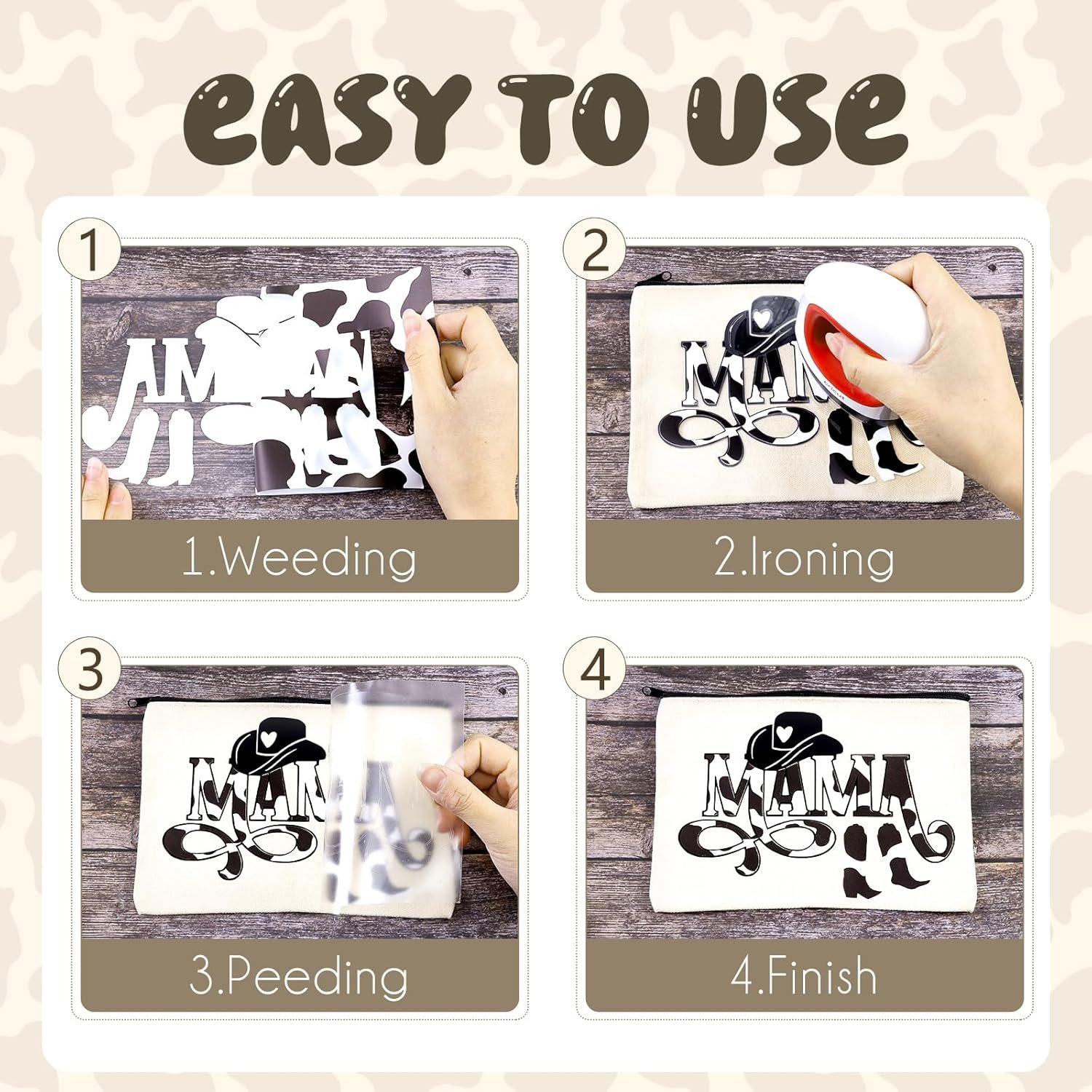 Tintnut Cowhide HTV Vinyl - 10 Sheets 12 x 10 inches Brown Heat Transfer Vinyl Animal Printed Patterned HTV Iron on Vinyl for T-Shirts DIY Compatible with Cricut or Silhouette Cameo