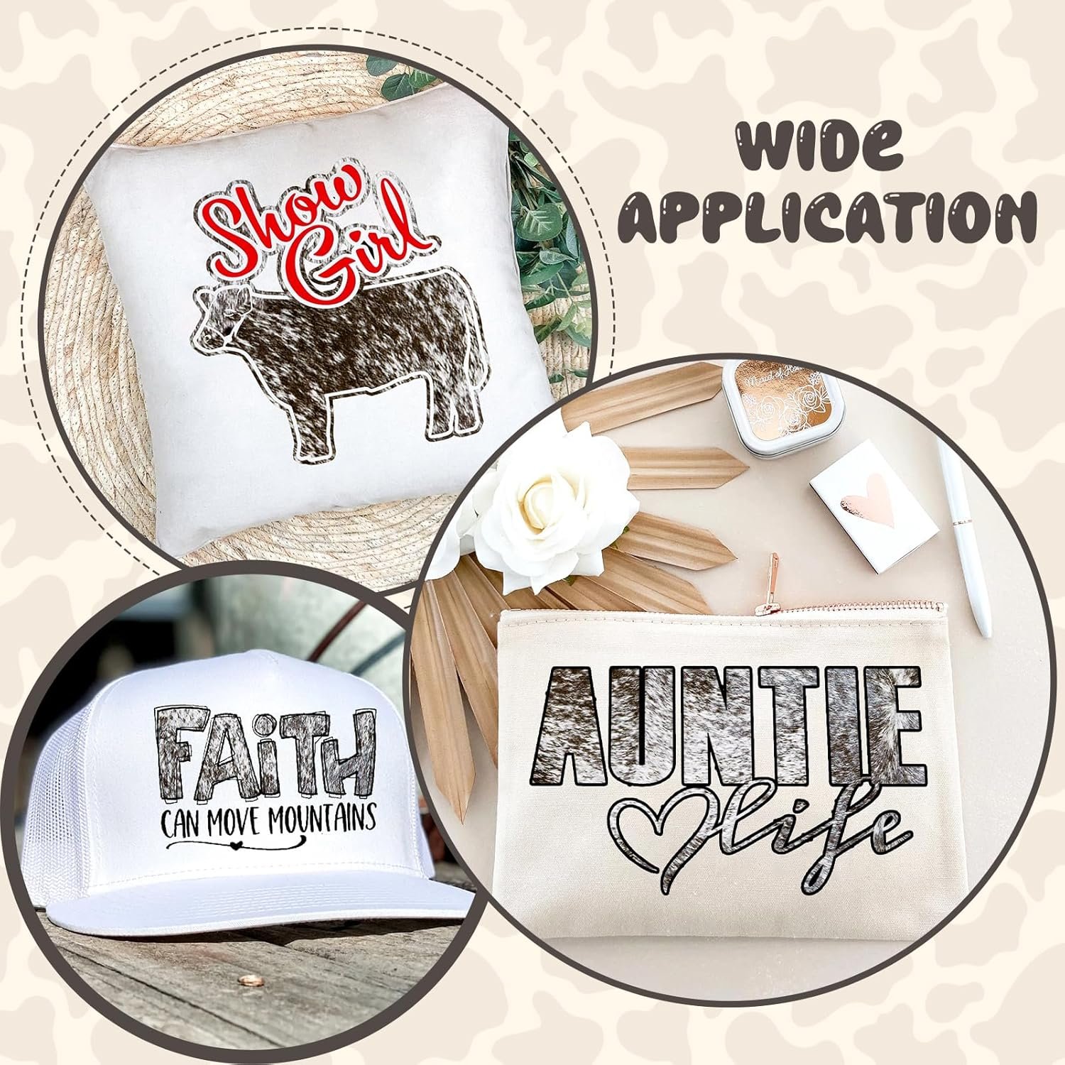 Tintnut Cowhide HTV Vinyl - 10 Sheets 12 x 10 inches Brown Heat Transfer Vinyl Animal Printed Patterned HTV Iron on Vinyl for T-Shirts DIY Compatible with Cricut or Silhouette Cameo